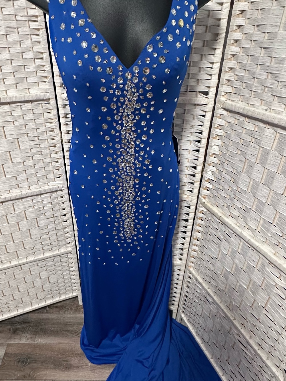 Blue Crystal-Embellished Evening Dress